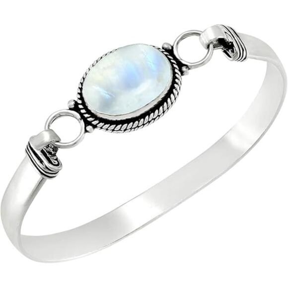 Natural Oval Gemstone Statement Cuff Bracelets for Women – Handmade Birthstone - Picture 7 of 7